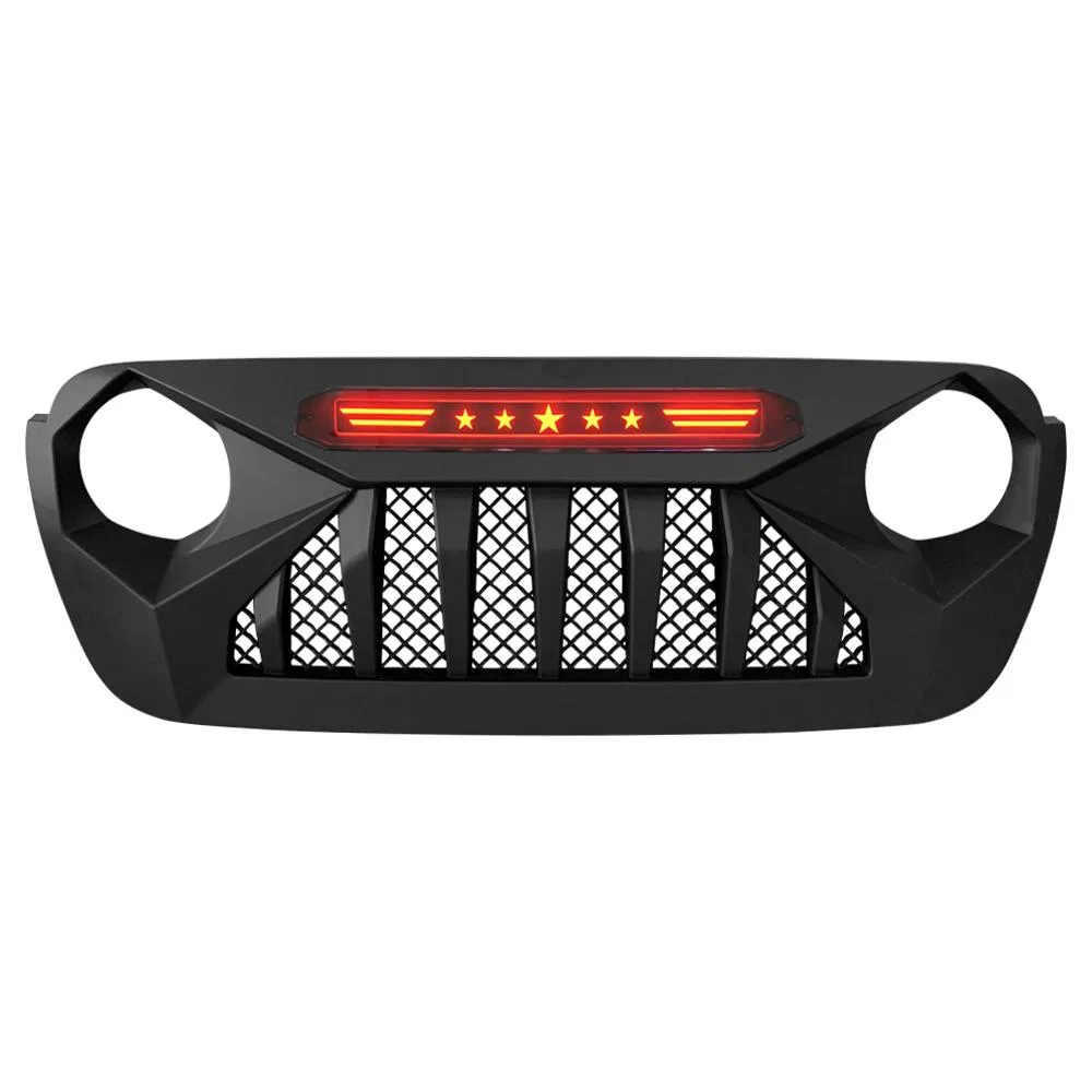 AMJPCA00110 – AMERICAN MOD Grille, With Light Cutouts Matte Black ABS Plastic With Red 5 Star LED Daytime Running Lig...